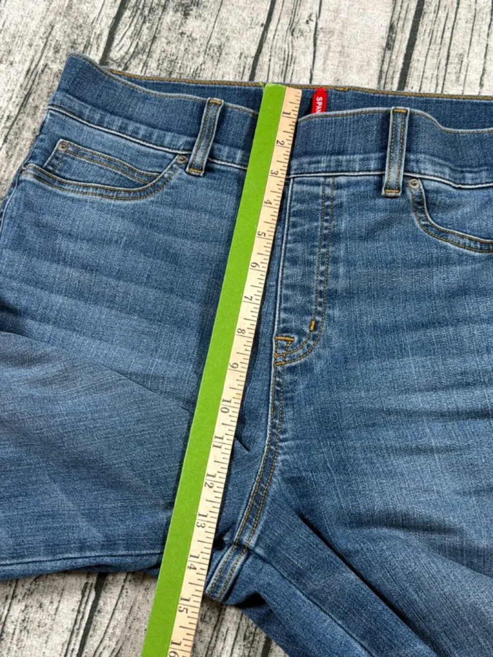 Spanx Wide Leg Jeans Womens L Medium Blue Wash High Rise Pull On Style - Picture 8 of 9